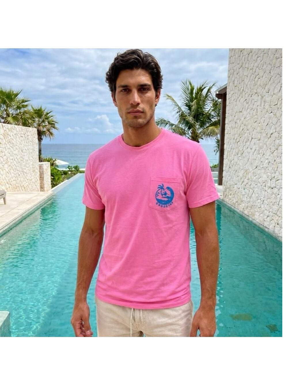 Chubbies NWT Pink Graphic Pocket Tee XL Tropical Beach Palm Tree Shirt